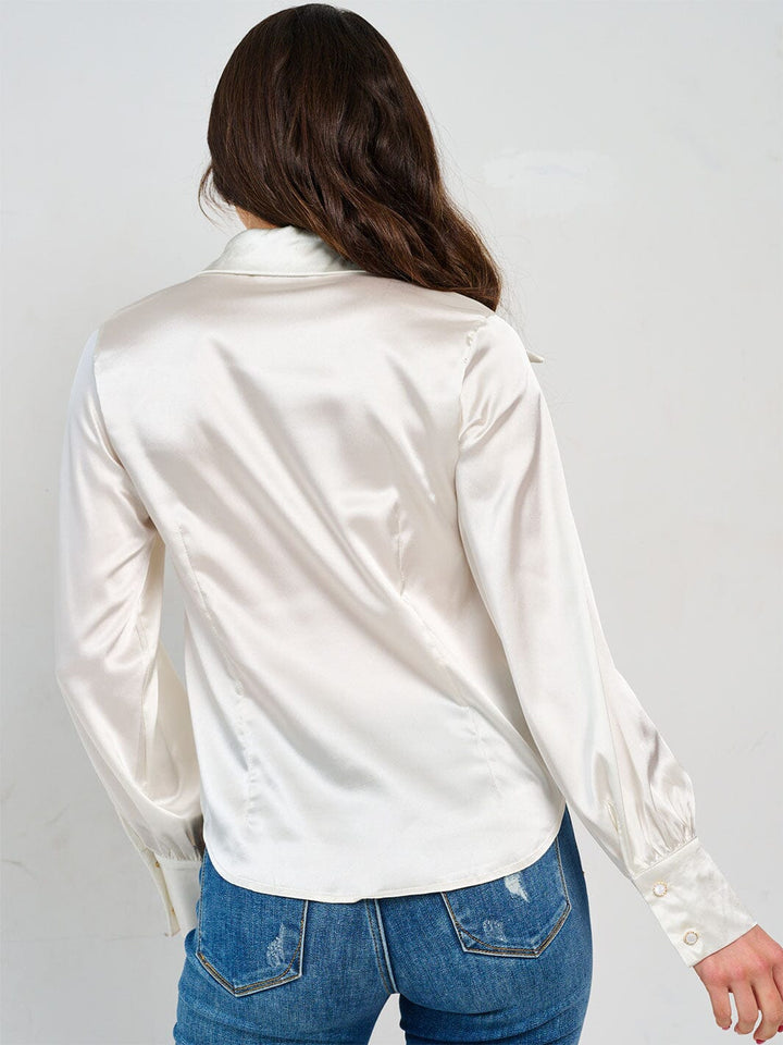 WOMEN'S LONG SLEEVE BUTTON CLOSURE SILK BLOUSE