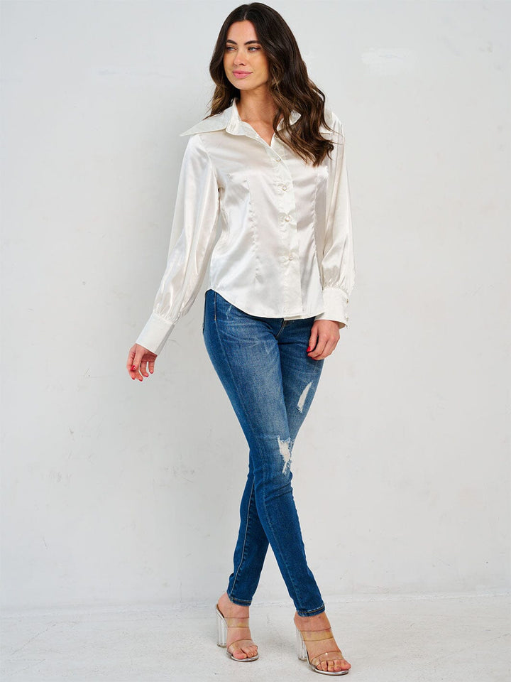 WOMEN'S LONG SLEEVE BUTTON CLOSURE SILK BLOUSE