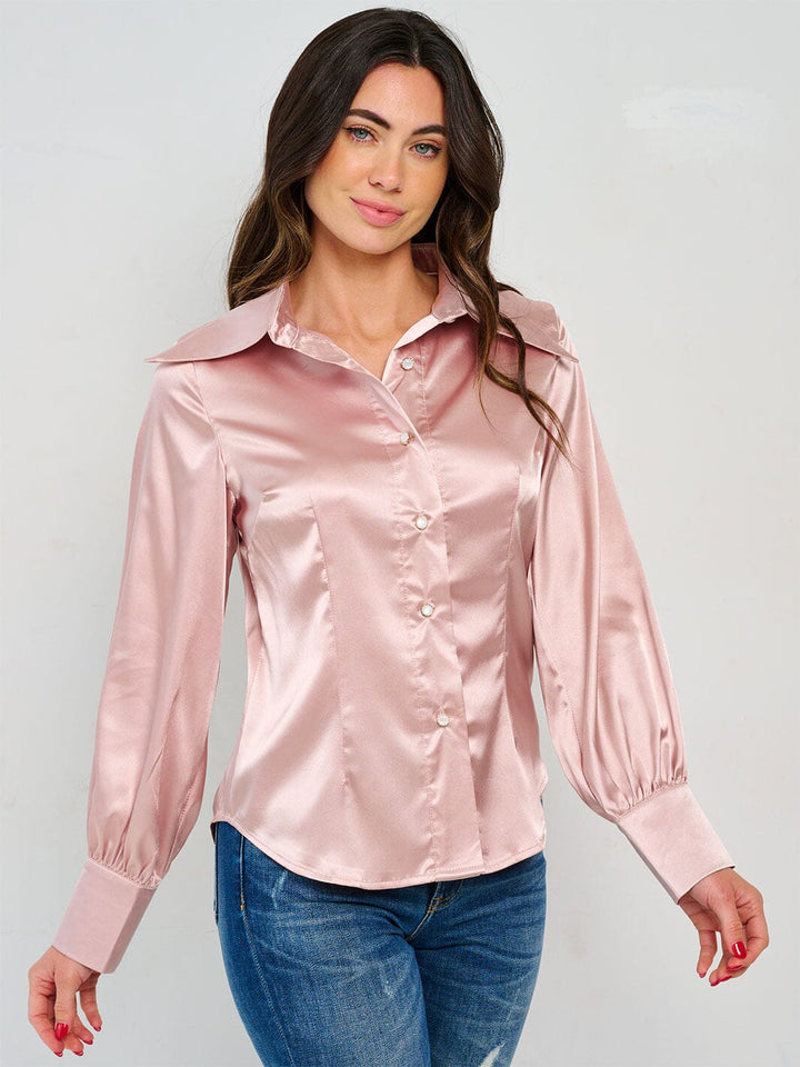 WOMEN'S LONG SLEEVE BUTTON CLOSURE SILK BLOUSE