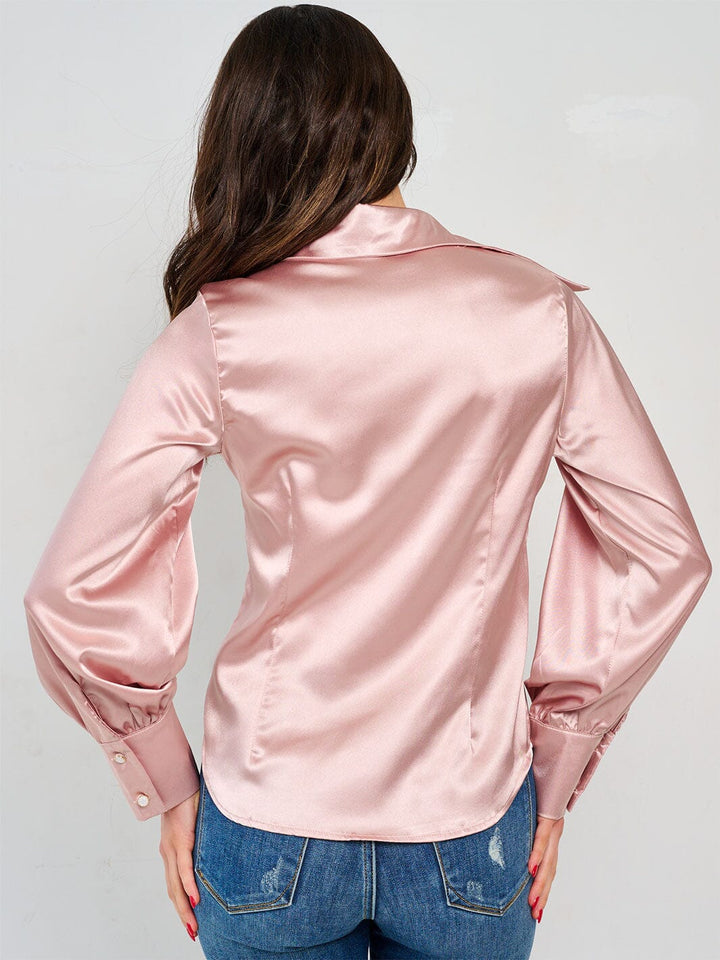 WOMEN'S LONG SLEEVE BUTTON CLOSURE SILK BLOUSE