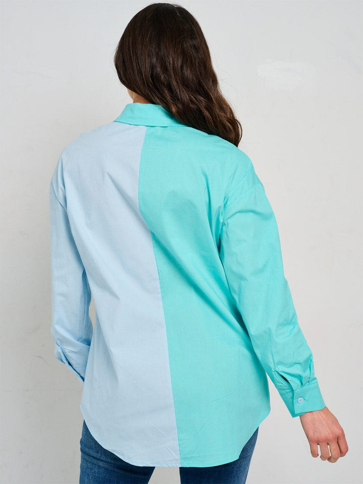 WOMEN'S LONG SLEEVES BUTTON UP COLORBLOCK SHIRT