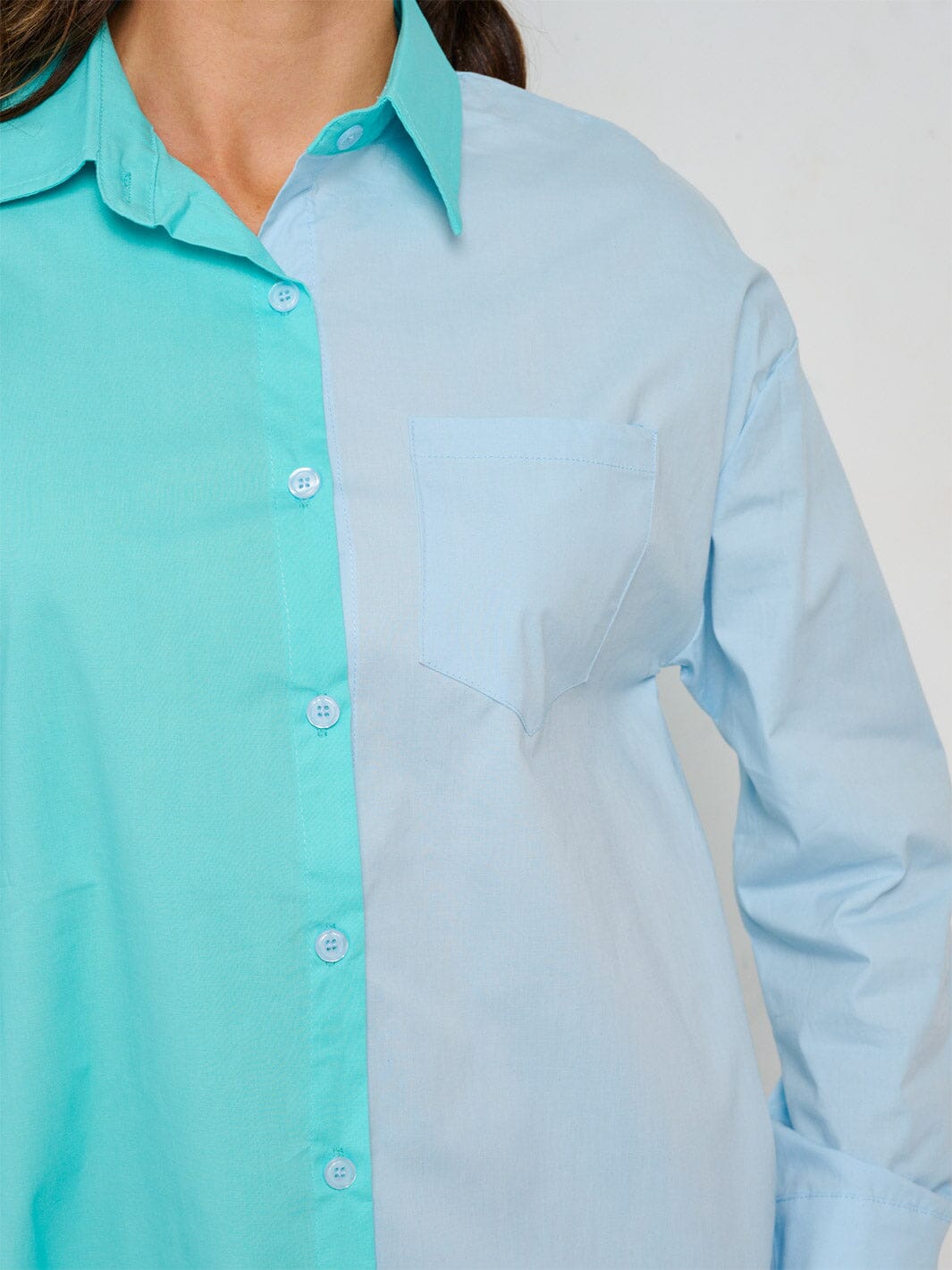 WOMEN'S LONG SLEEVES BUTTON UP COLORBLOCK SHIRT