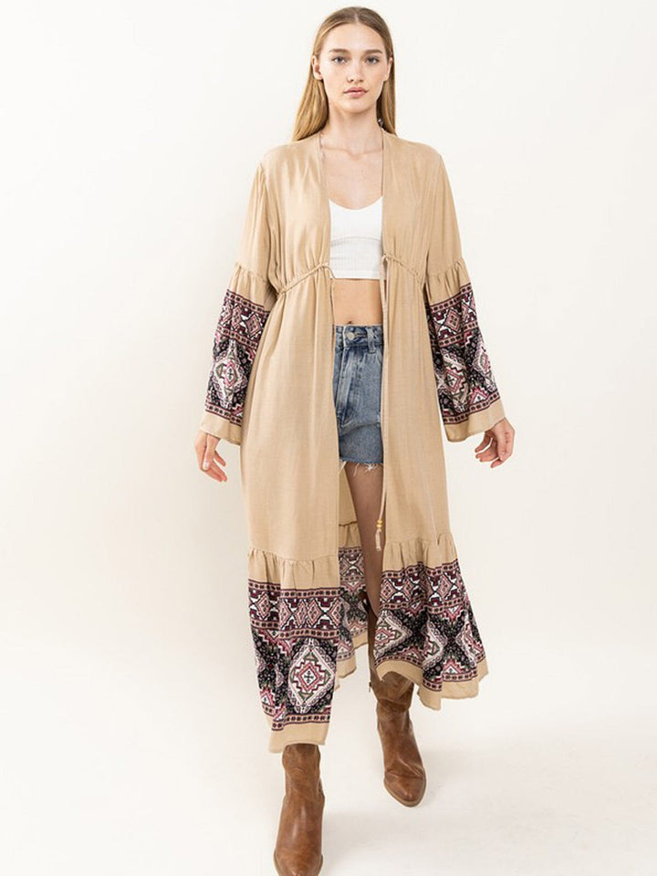 WOMEN'S LONG SLEEVE OPEN FRONT MULTI PRINT KIMONO