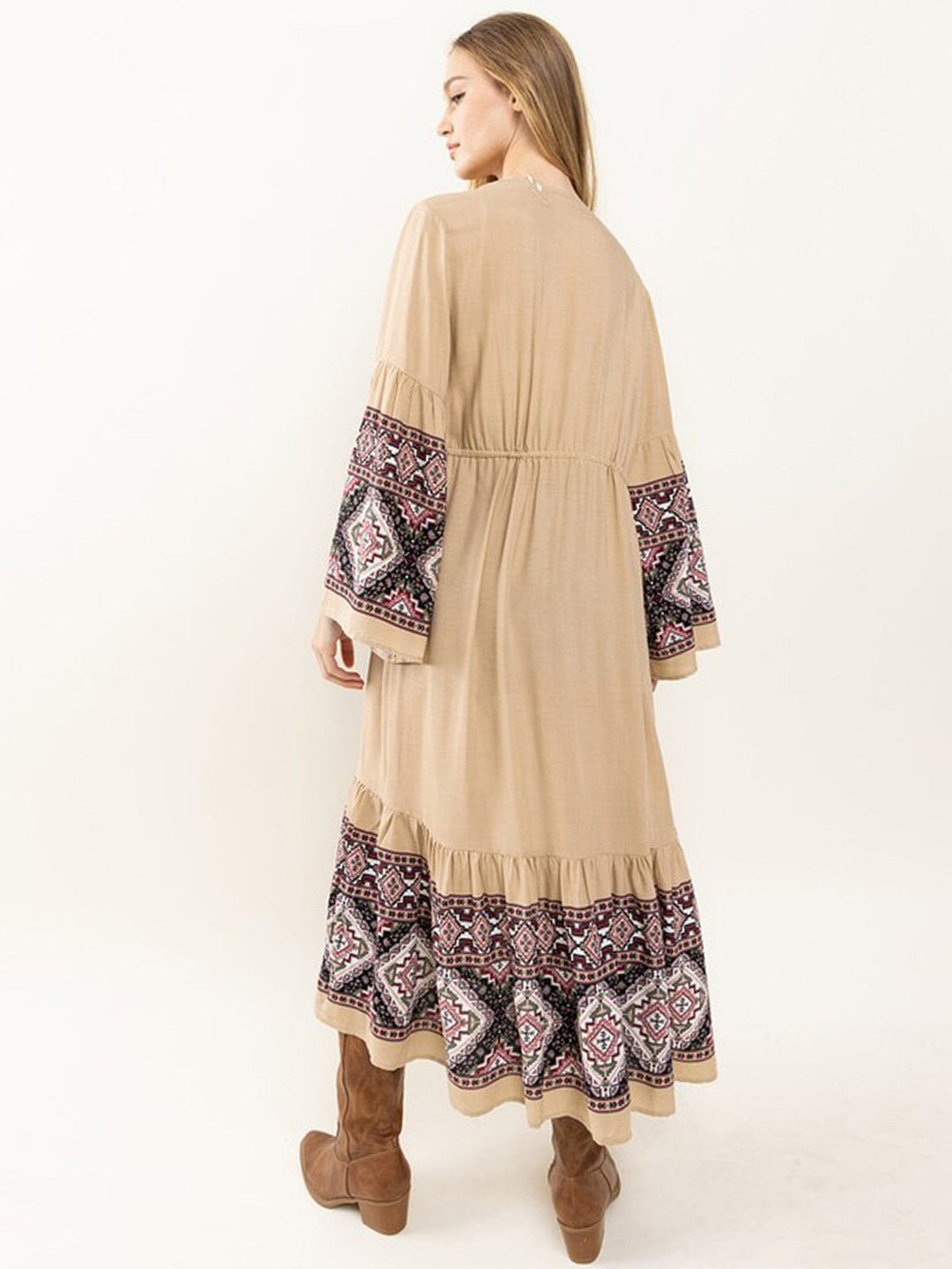 WOMEN'S LONG SLEEVE OPEN FRONT MULTI PRINT KIMONO