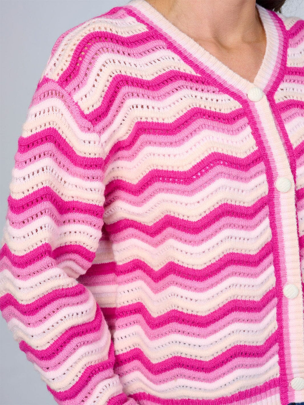 WOMEN'S LONG SLEEVE BUTTON CLOSURE COLORBLOCK STRIPES KNIT SWEATER