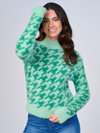 WOMEN'S LONG SLEEVE MOCK NECK FUZZY COLORBLOCK PULLOVER SWEATER