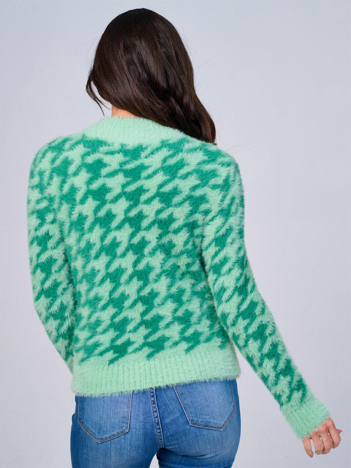 WOMEN'S LONG SLEEVE MOCK NECK FUZZY COLORBLOCK PULLOVER SWEATER