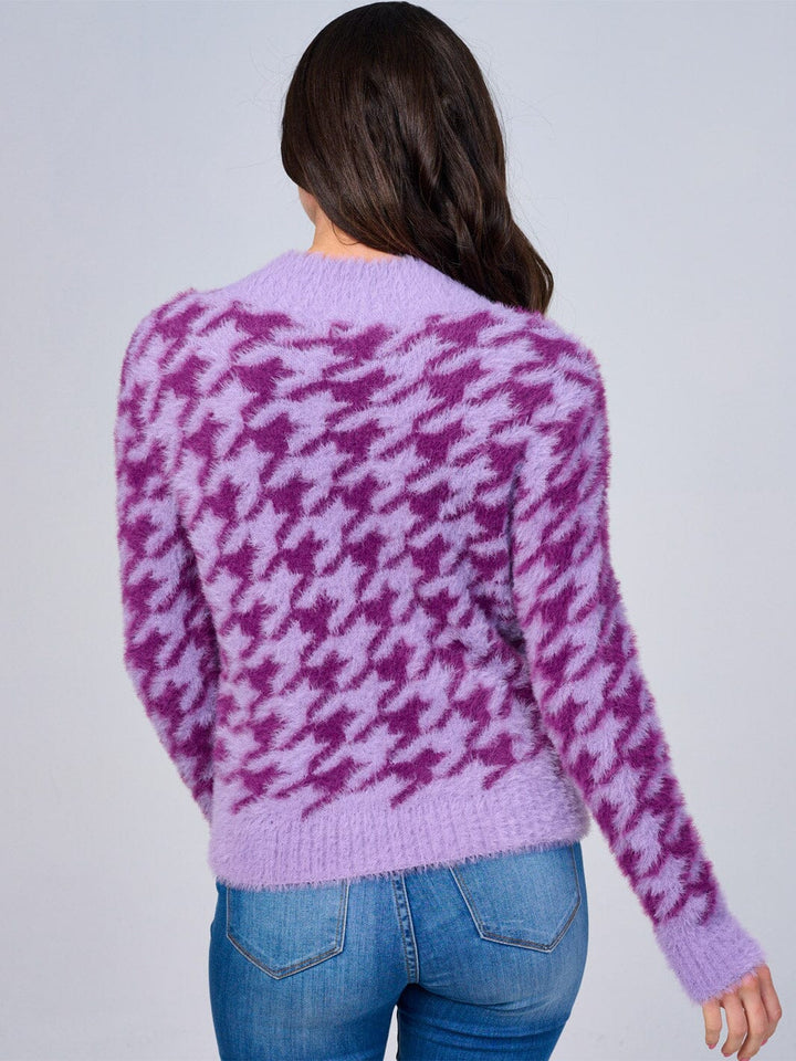 WOMEN'S LONG SLEEVE MOCK NECK FUZZY COLORBLOCK PULLOVER SWEATER