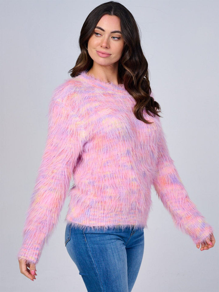 WOMEN'S LONG SLEEVE FUZZY MULTI PULLOVER SWEATER