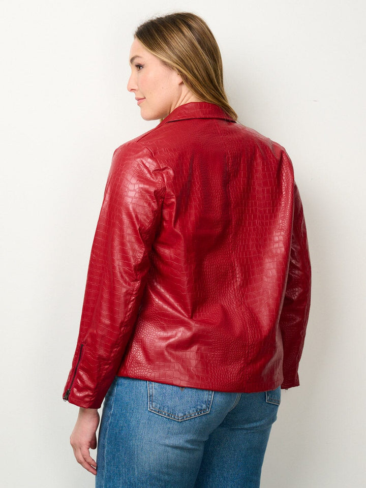 PLUS SIZE LONG SLEEVE OPEN FRONT POCKETS PU PLEATHER JACKET