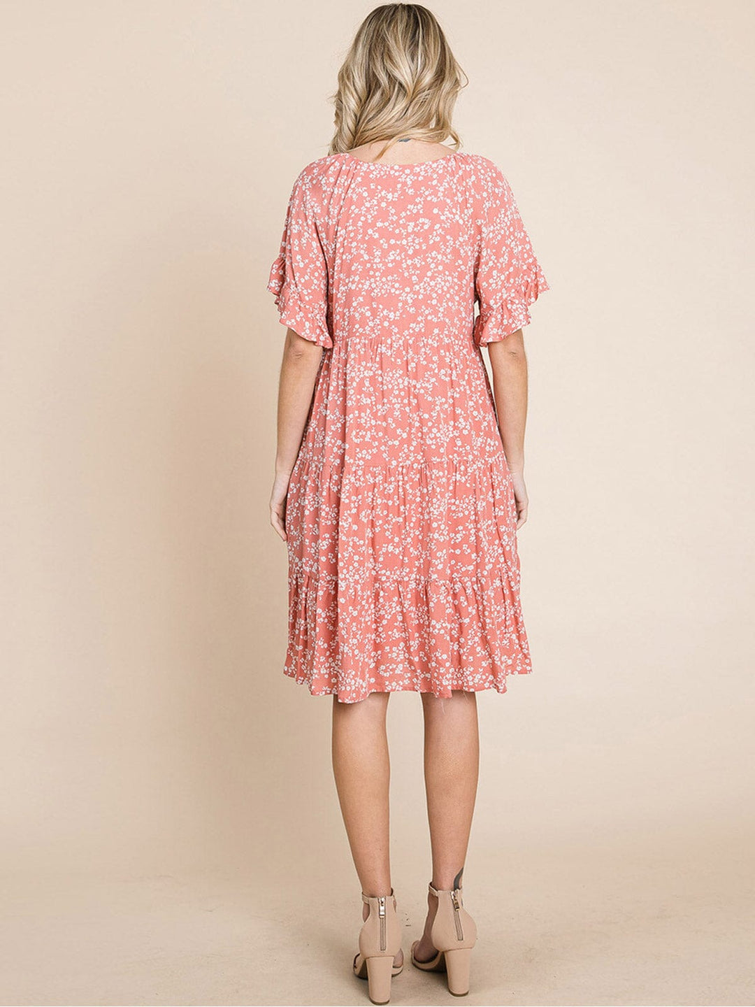 WOMEN'S SHORT SLEEVE FRONT POCKETS FLORAL TUNIC MINI DRESS