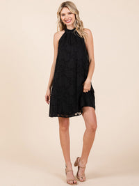 WOMEN'S SLEEVELESS HALTER NECK DETAILED MINI DRESS
