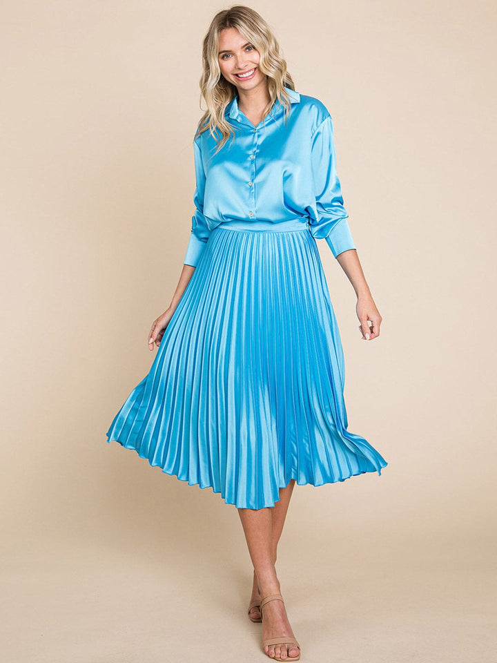 WOMEN'S ZIPPER CLOSURE PLEATED MIDI SKIRT