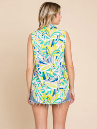 WOMEN'S SLEEVELESS V-NECK FRONT POCKET BUTTON UP FLORAL TANK TOP