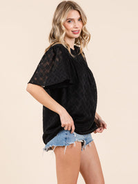 WOMEN'S SHORT SLEEVE LOOSE FIT DETAILED BLOUSE