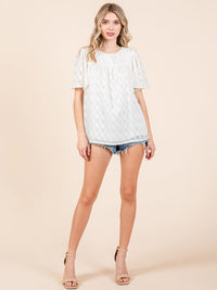 WOMEN'S SHORT SLEEVE LOOSE FIT DETAILED BLOUSE