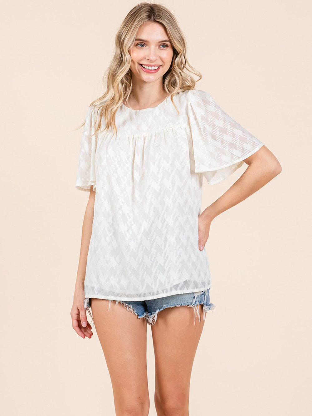 WOMEN'S SHORT SLEEVE LOOSE FIT DETAILED BLOUSE