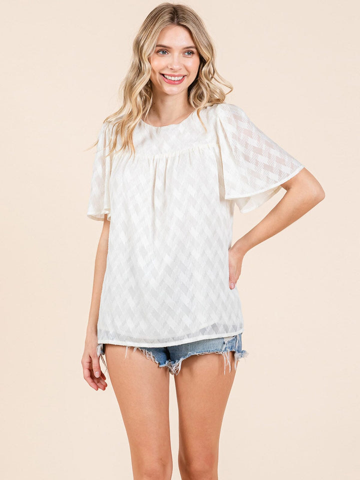 WOMEN'S SHORT SLEEVE LOOSE FIT DETAILED BLOUSE