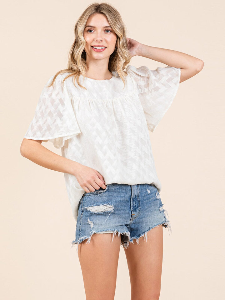 WOMEN'S SHORT SLEEVE LOOSE FIT DETAILED BLOUSE