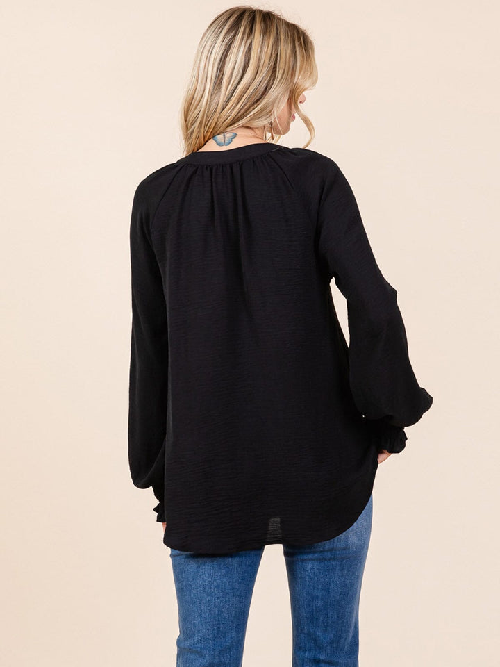 WOMEN'S LONG SLEEVE V-NECK SOLID BLOUSE