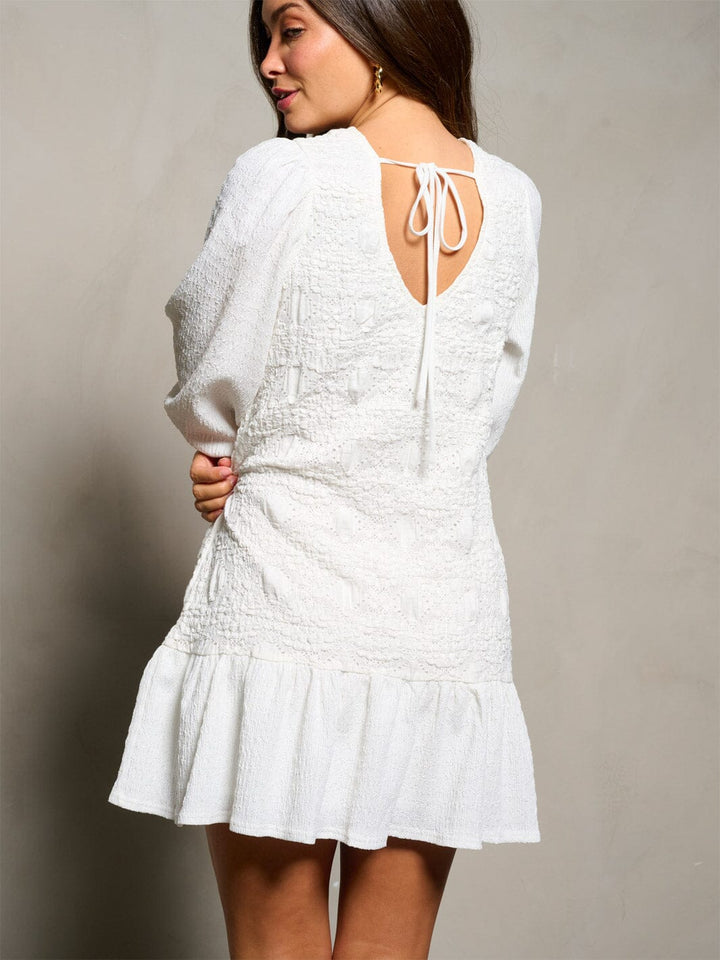 WOMEN'S 3/4 SLEEVE V-NECK POCKETS DETAILED MINI DRESS