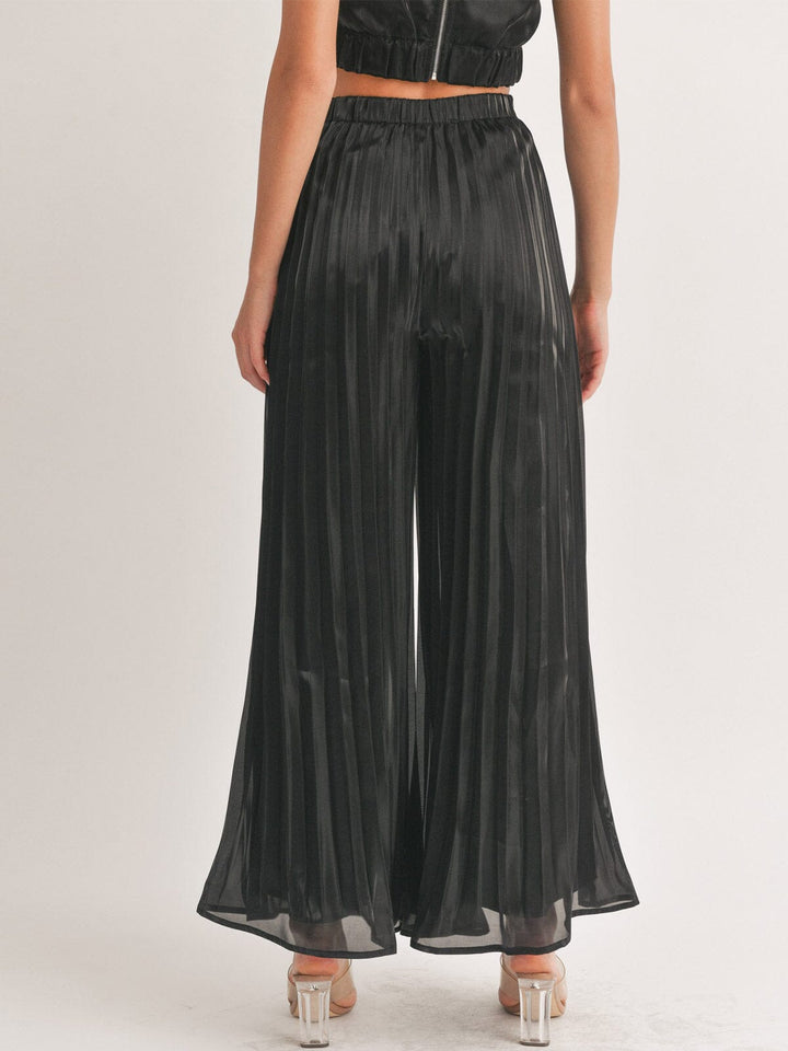 WOEMEN'S ZIPPER CLOSURE BELL LEG PLEATED PANTS