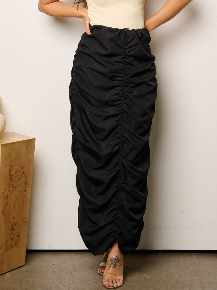 WOMEN'S SELF TIE RUCHED MAXI SKIRT