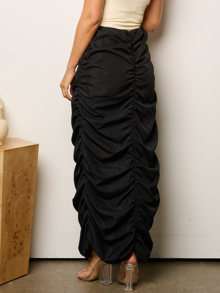 WOMEN'S SELF TIE RUCHED MAXI SKIRT