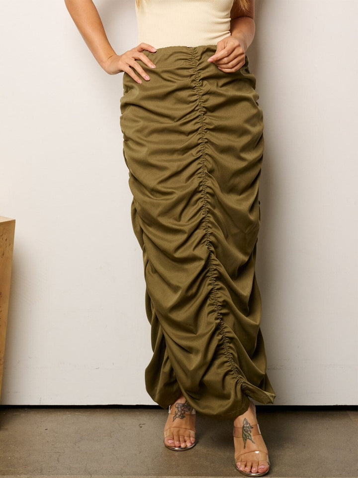 WOMEN'S SELF TIE RUCHED MAXI SKIRT