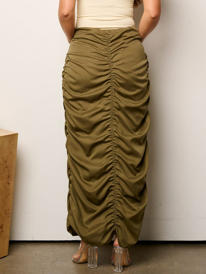 WOMEN'S SELF TIE RUCHED MAXI SKIRT