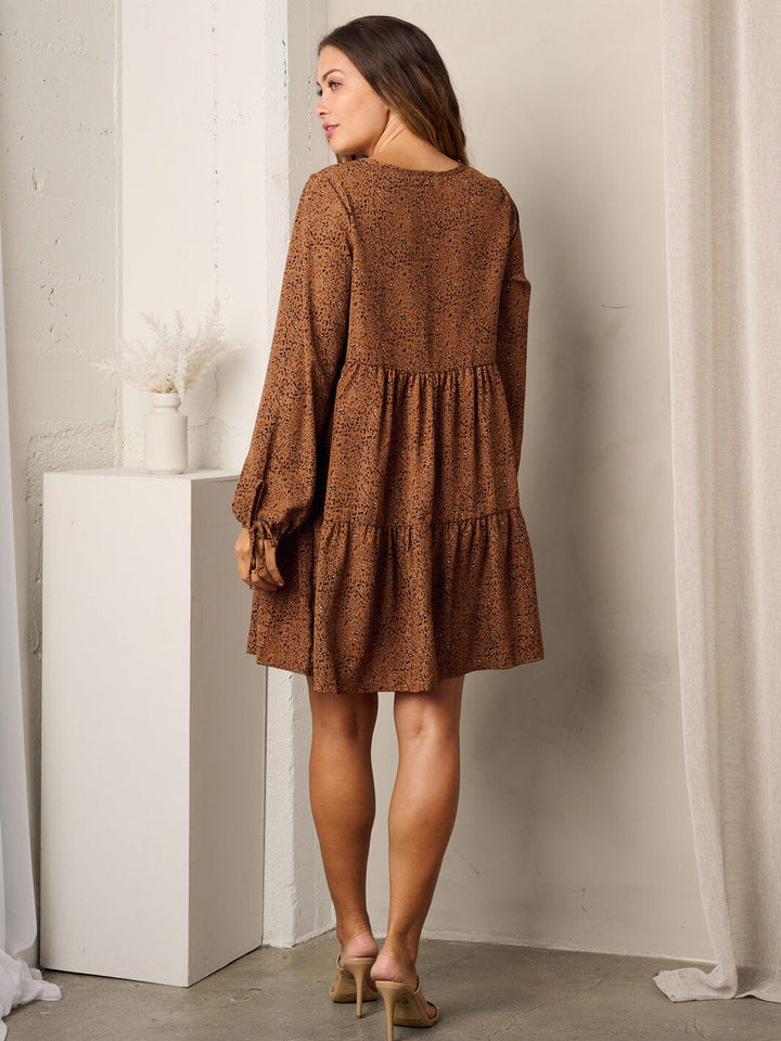 WOMEN'S LONG SLEEVES TIERED ANIMAL PRINT MINI DRESS