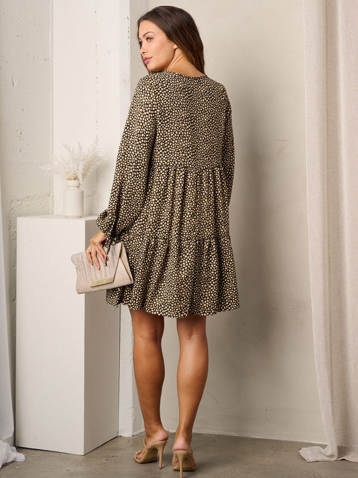 WOMEN'S LONG SLEEVES TIERED ANIMAL PRINT MINI DRESS