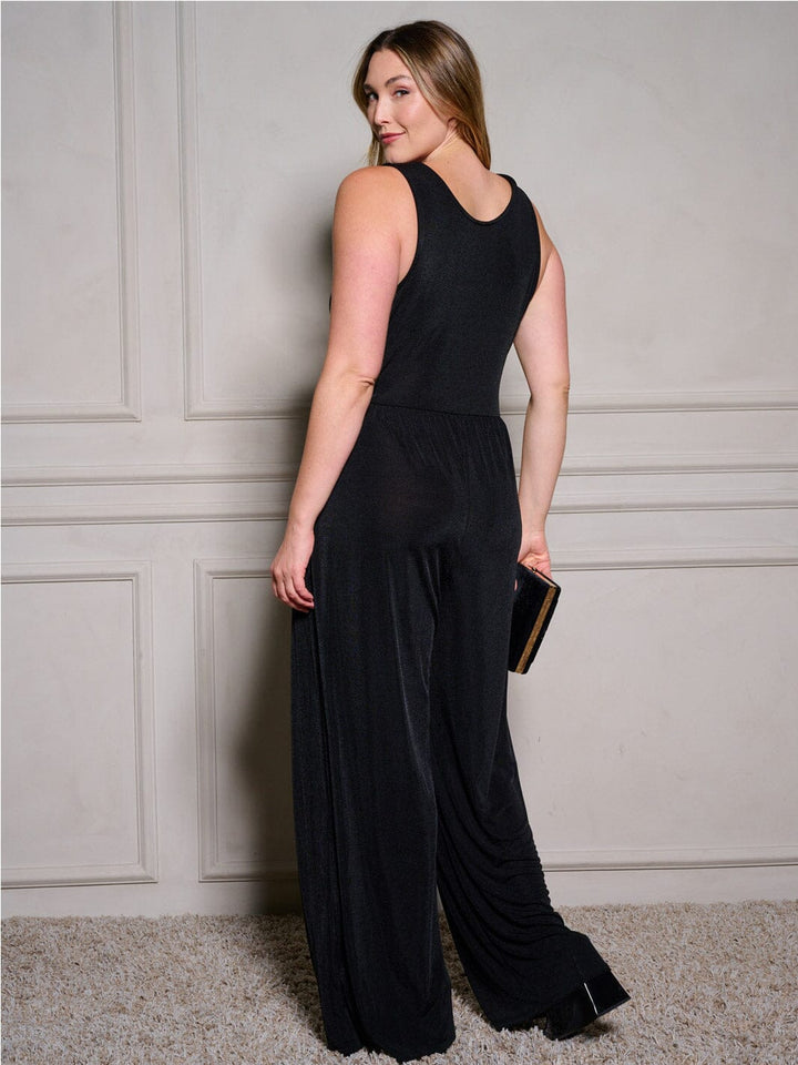PLUS SIZE SLEEVELESS SURPLICE POCKETS WIDE LEG JUMPSUIT