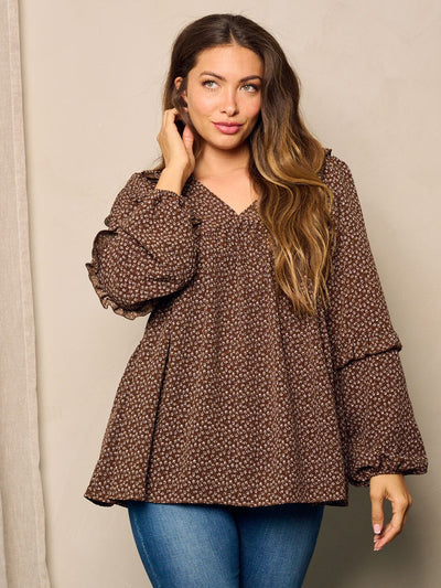 WOMEN'S LONG SLEEVE V-NECK TUNIC FLORAL BLOUSE TOP