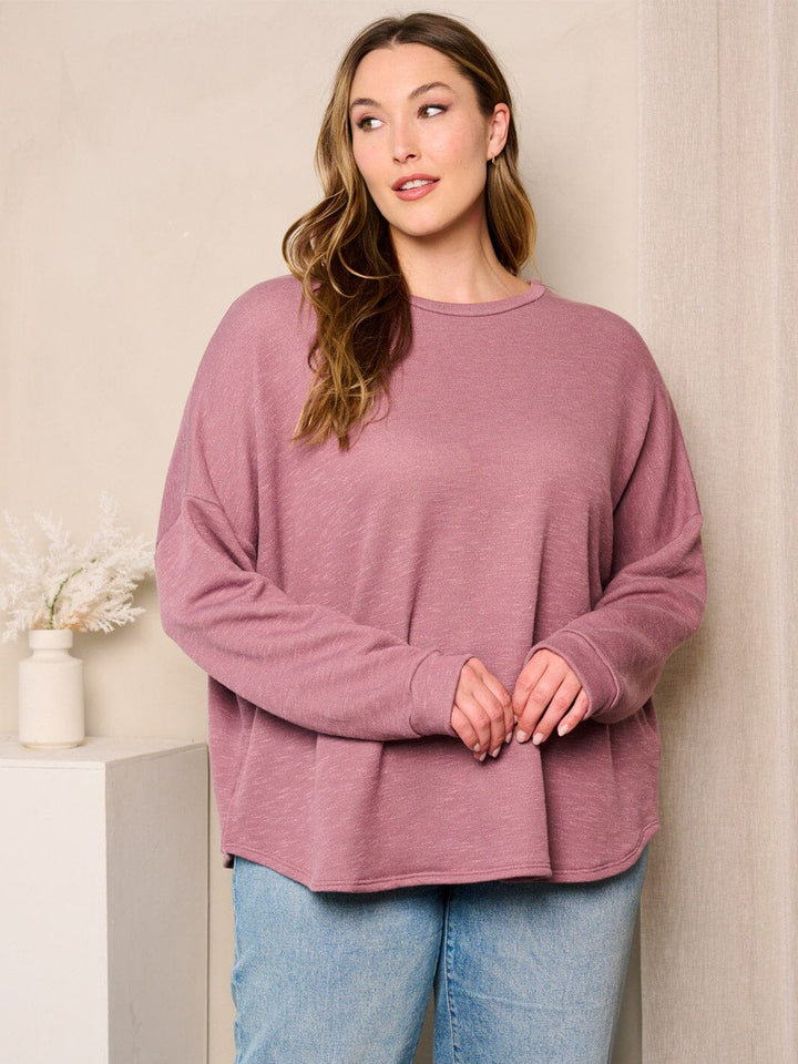 PLUS SIZE LONG SLEEVE BACK GRAPHIC DETAILED TUNIC TOP