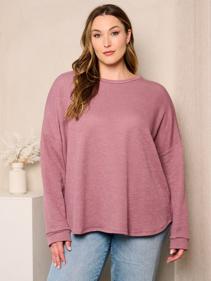 PLUS SIZE LONG SLEEVE BACK GRAPHIC DETAILED TUNIC TOP