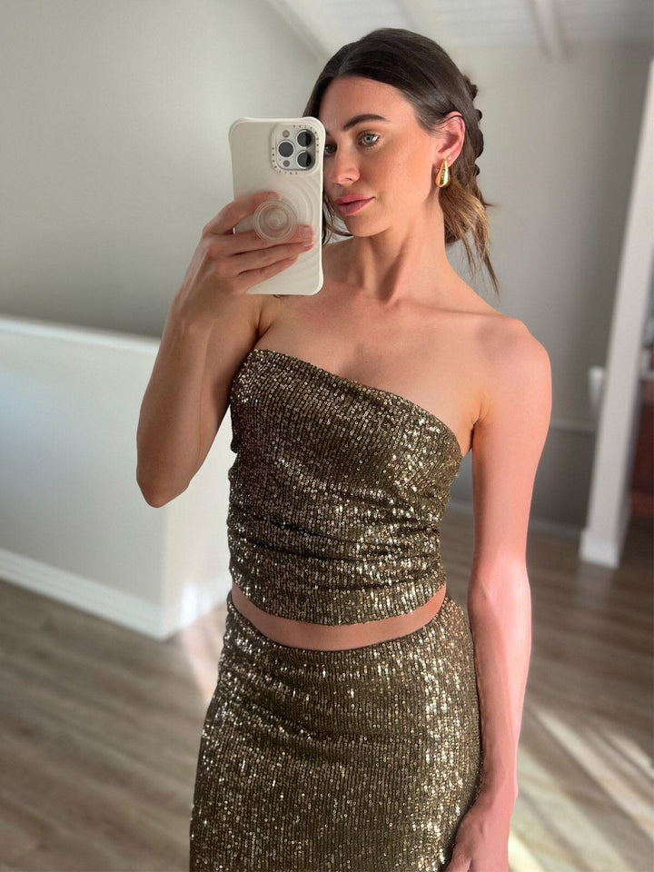 WOMEN'S SLEEVELESS TUBE TOP & MAXI SKIRT SEQUINS 2PC. SET