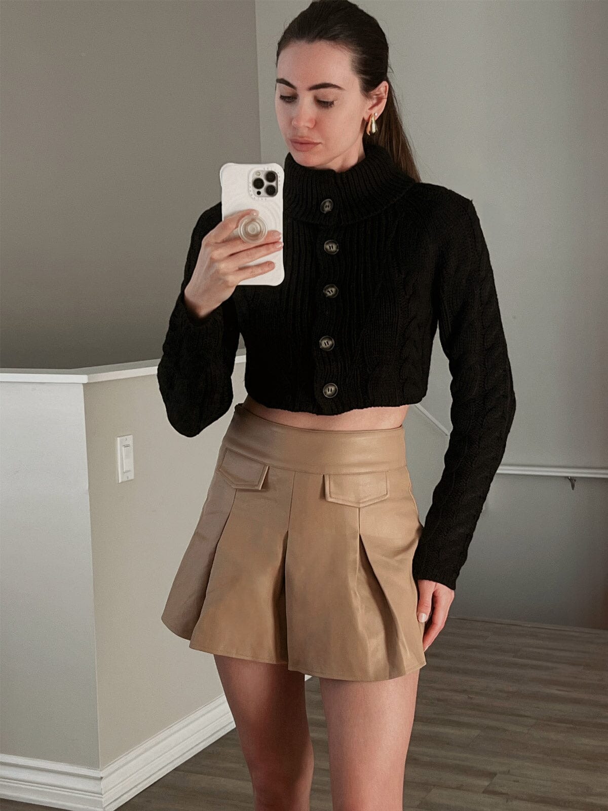 WOMEN'S LONG SLEEVE BUTTON UP TURTLE NECK SWEATER