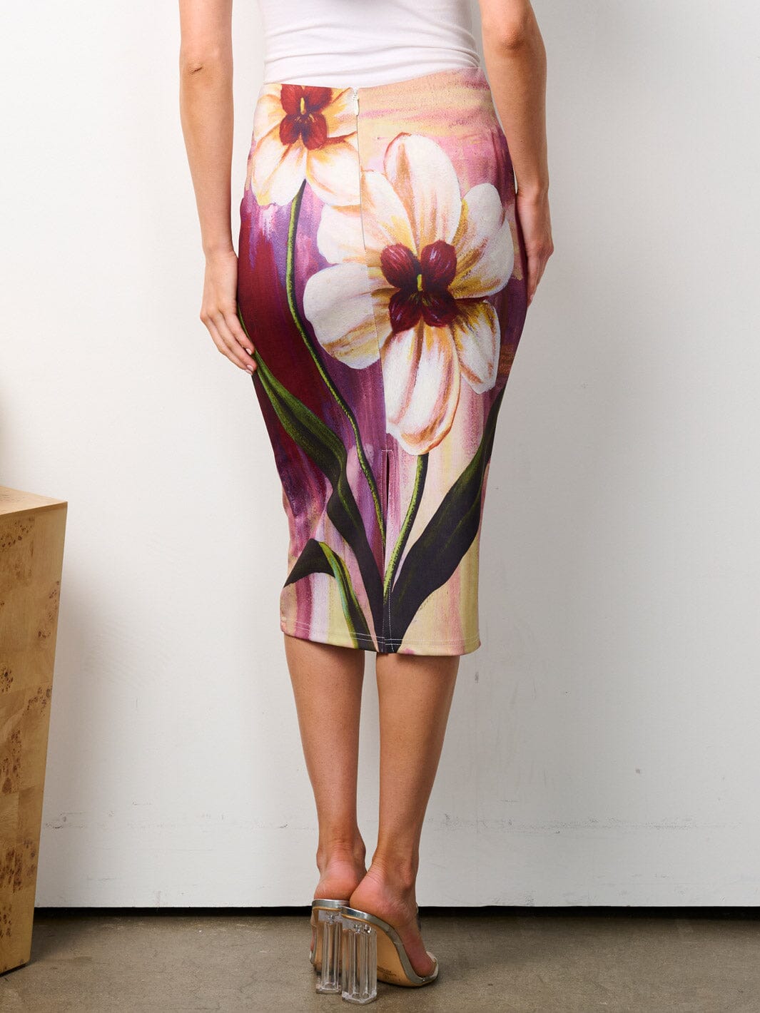 WOMEN'S ZIP UP FLORAL PRINT MIDI SKIRT