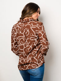 WOMEN'S LONG SLEEVE BUTTON UP PRINTED BLOUSE TOP