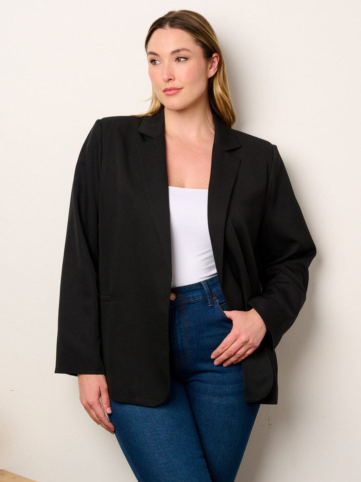 PLUS SIZE LONG SLEEVE OPEN FRONT FRONT POCKETS BLAZER