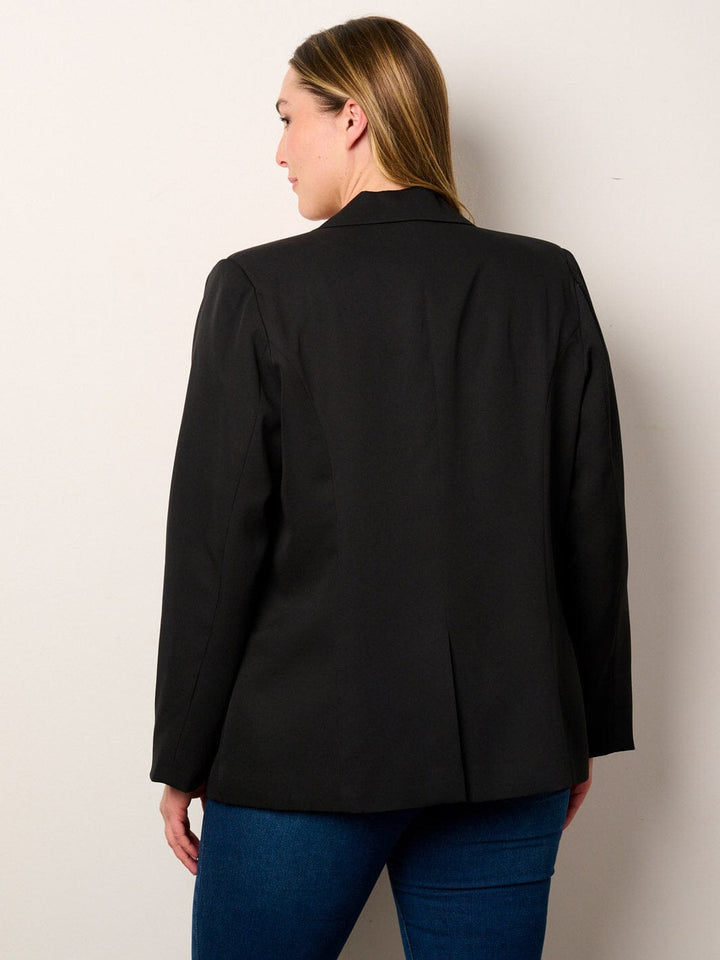 PLUS SIZE LONG SLEEVE OPEN FRONT FRONT POCKETS BLAZER