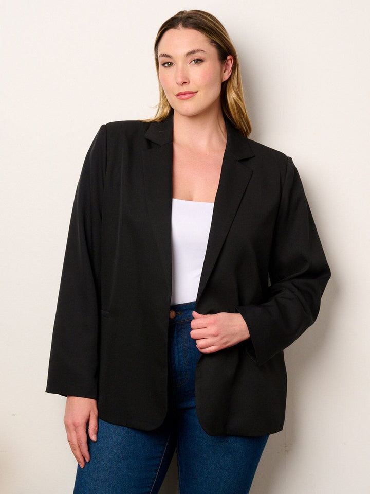 PLUS SIZE LONG SLEEVE OPEN FRONT FRONT POCKETS BLAZER