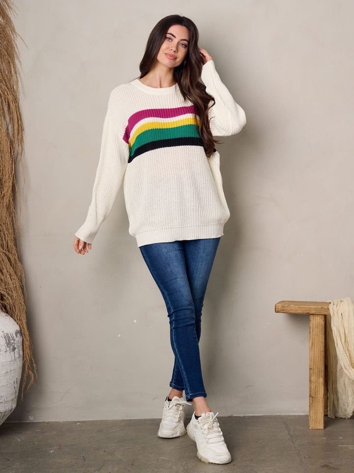 WOMEN'S LONG SLEEVE MULTI COLOR STRIPES SWEATER