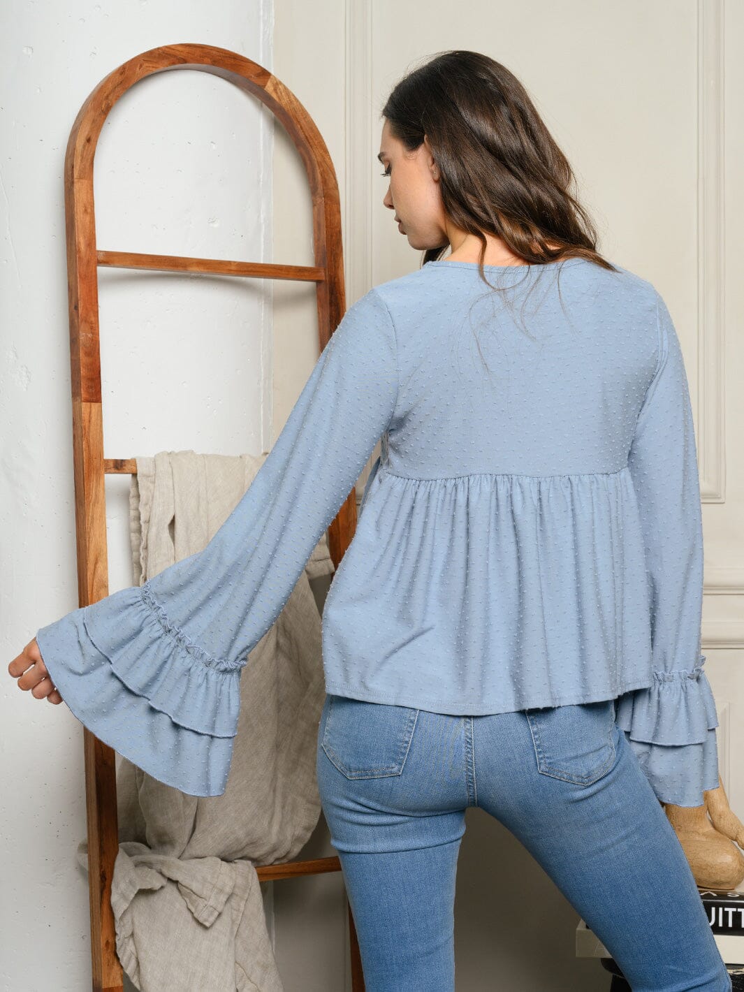 WOMEN'S LONG BELL RUFFLE SLEEVE KNIT TUNIC TOP – Wholesalefashiontrends.com