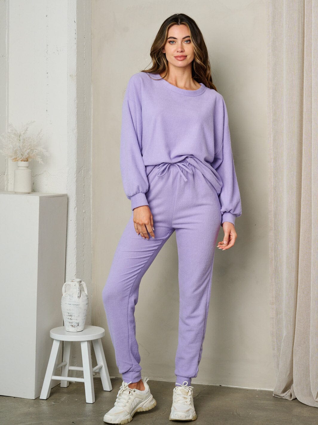 WOMEN'S SELF TIE ELASTIC WAIST FLEECE PANTS