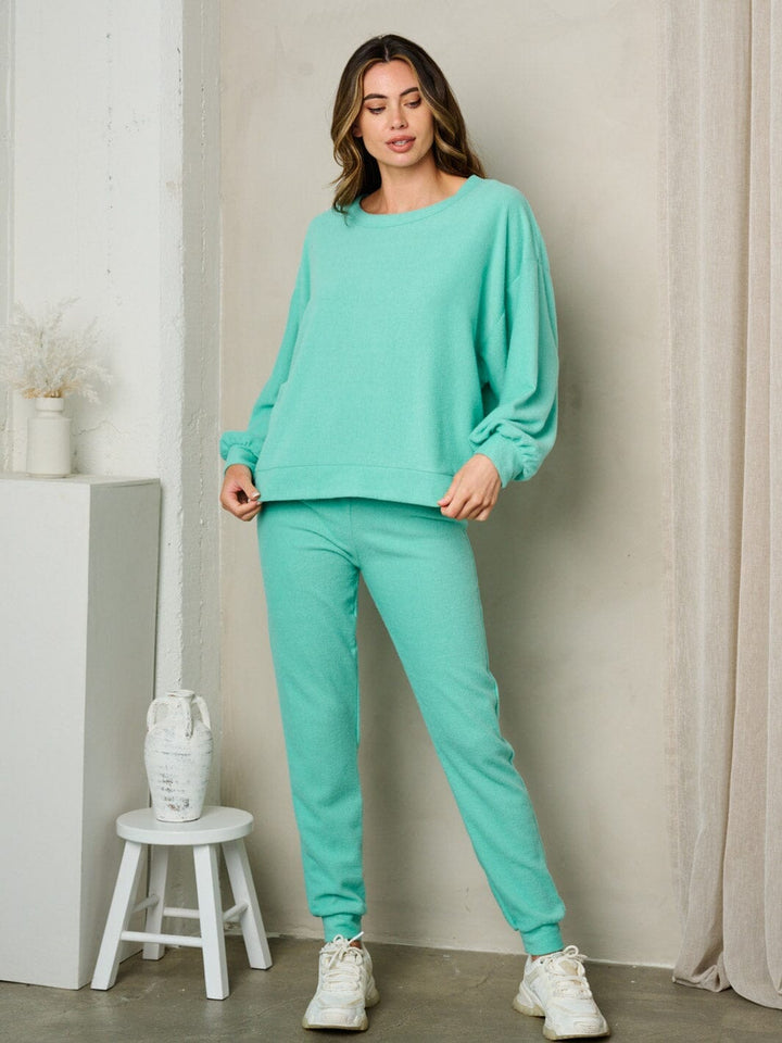 WOMEN'S LONG SLEEVE TOP & PANTS FLEECE 2PC SETS