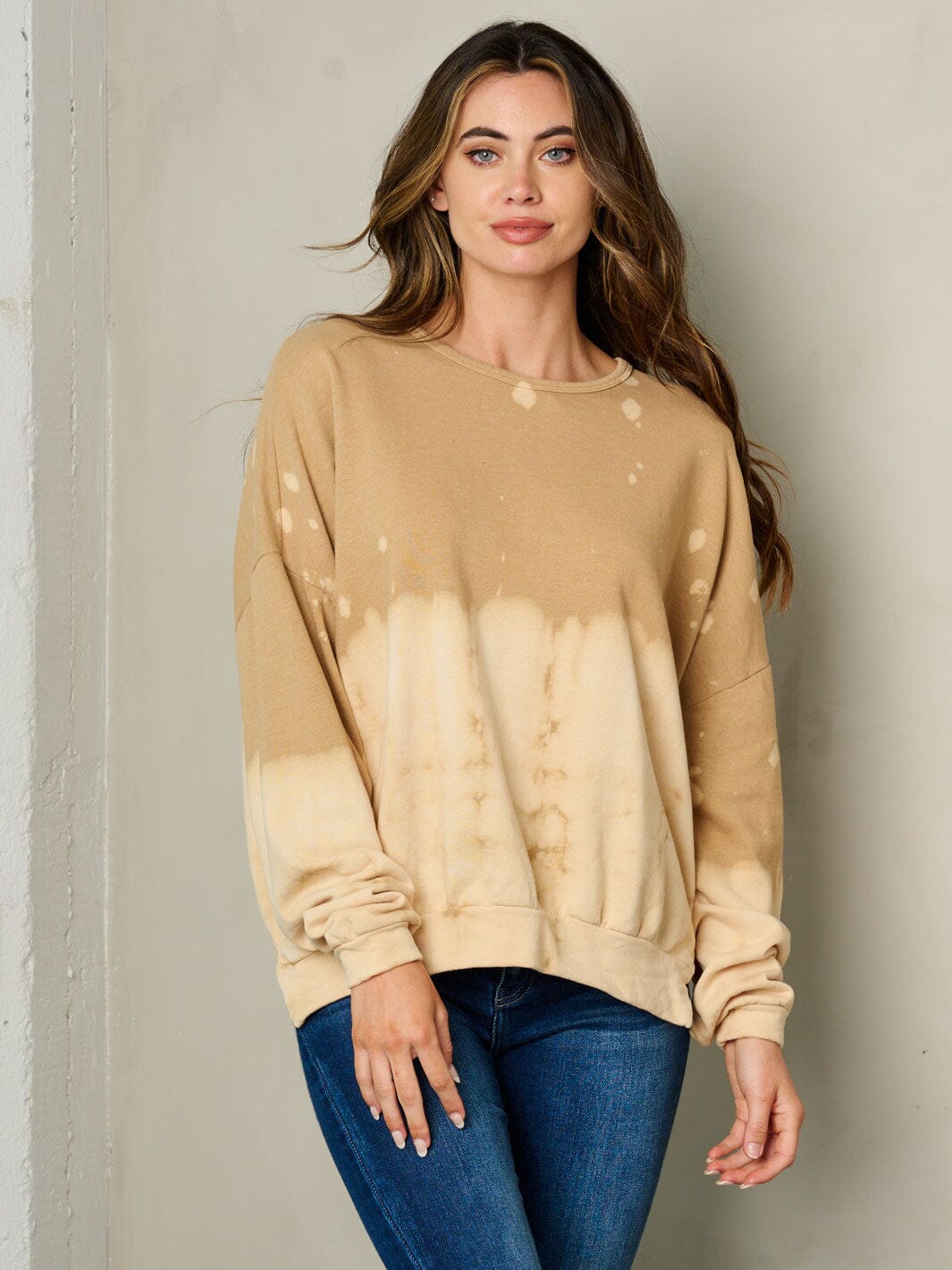 WOMEN'S LONG SLEEVE TIE DYE COLORBLOCK SWEATER