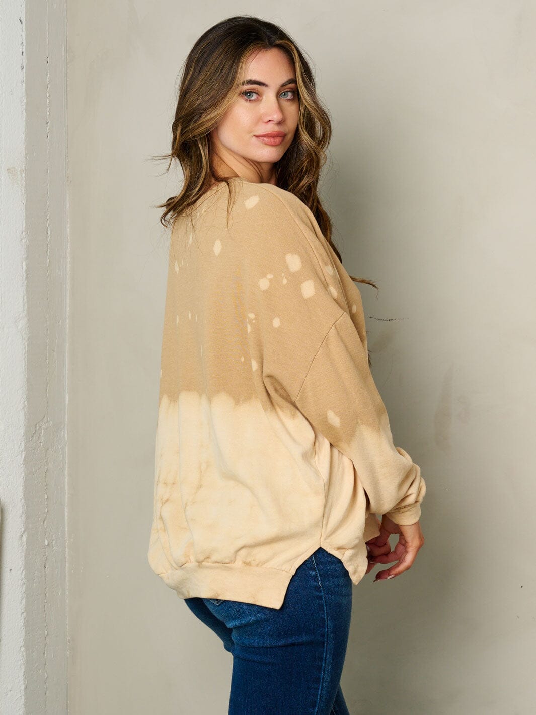 WOMEN'S LONG SLEEVE TIE DYE COLORBLOCK SWEATER