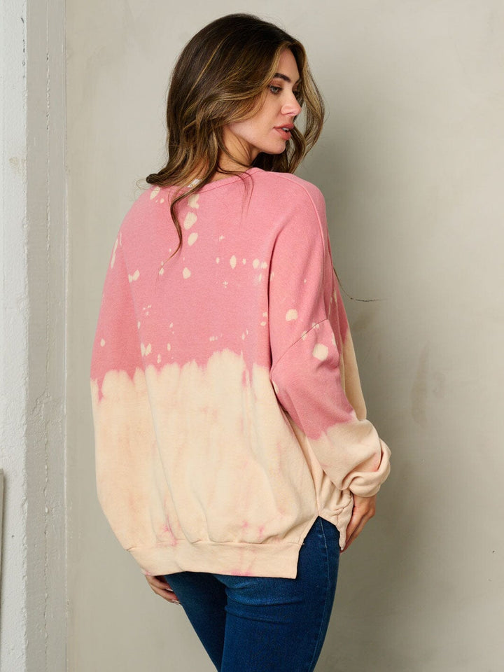 WOMEN'S LONG SLEEVE TIE DYE COLORBLOCK SWEATER